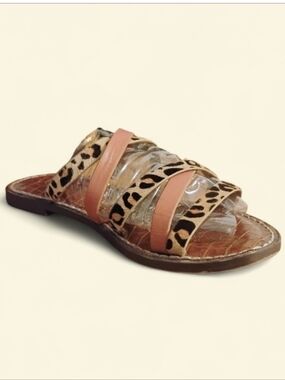 Sam Edelman GisnaLeopard Print Slide Sandal with Tan Straps.